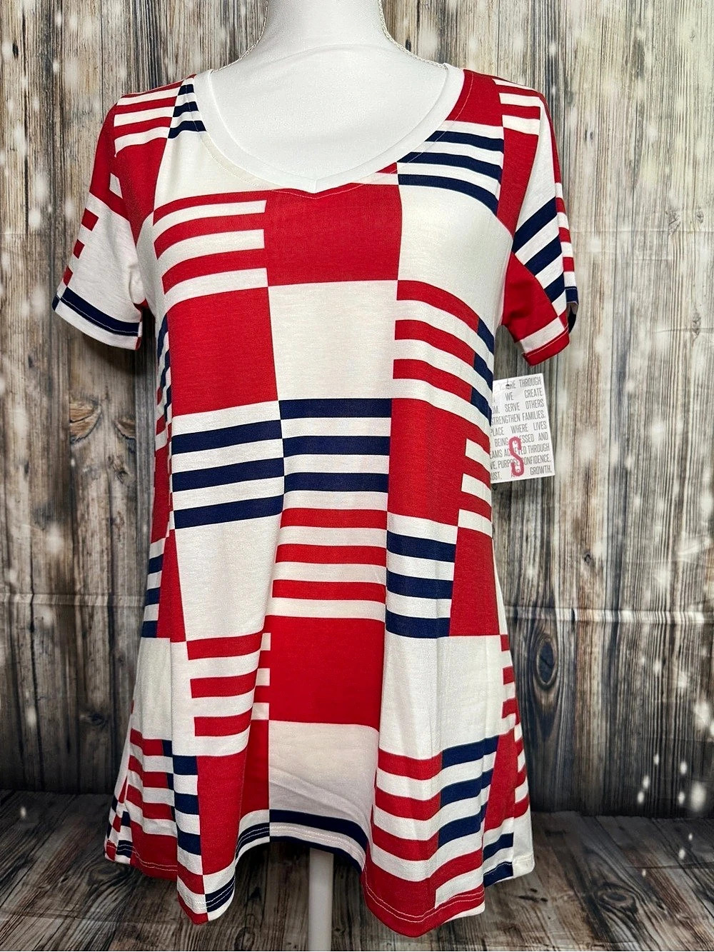 LuLaRoe Christy T Geometric Red & White Short Sleeve Top NWT